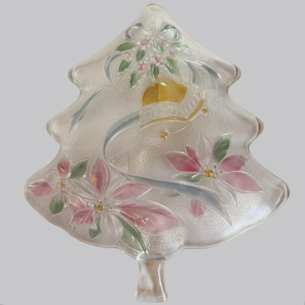 Home Beautiful Festive Holiday Christmas Tree Server Glass Tray 13.5